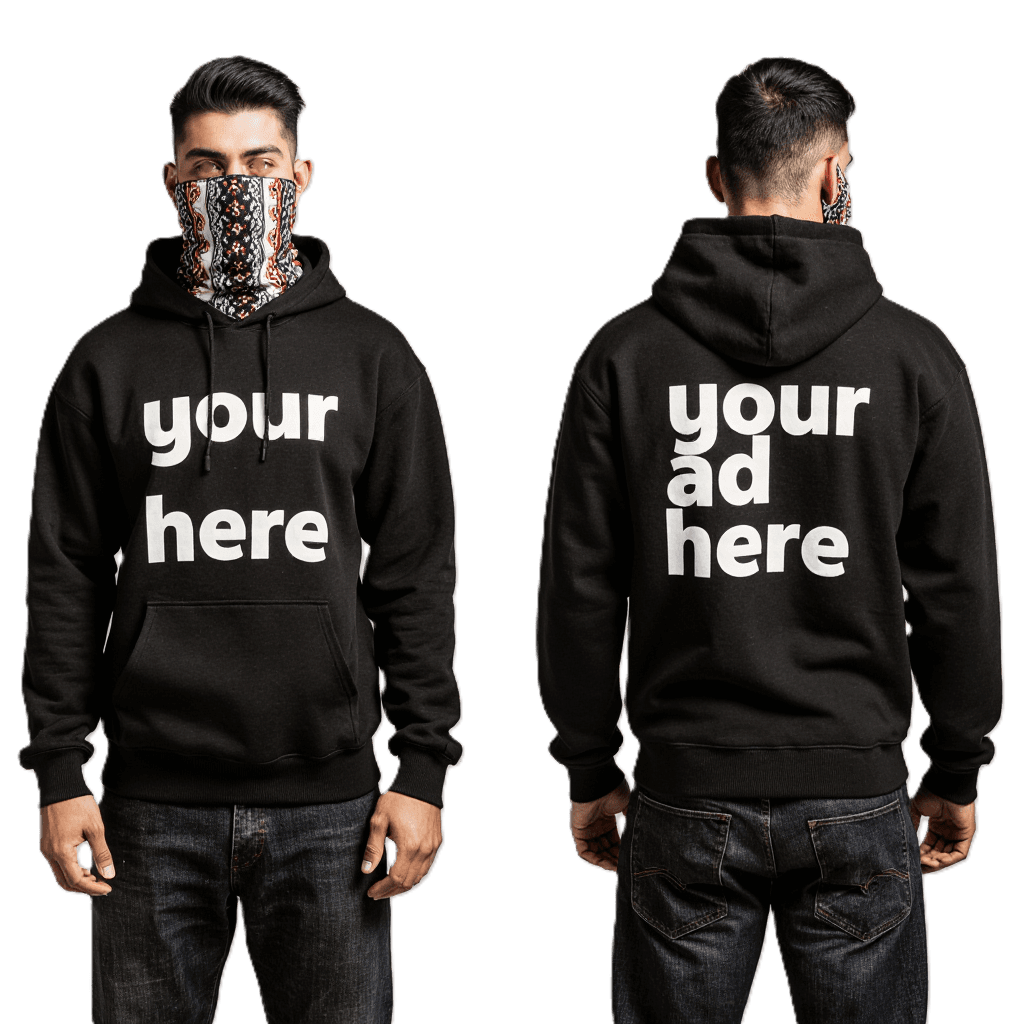 Hoodie with 'your ad here' text